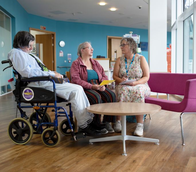 Our Hospital Liaison Worker talk to a carer and the cared-for in Southmead Hospital