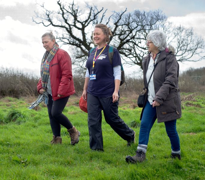 A Carers Support staff member and two carers on a Walk and Talk