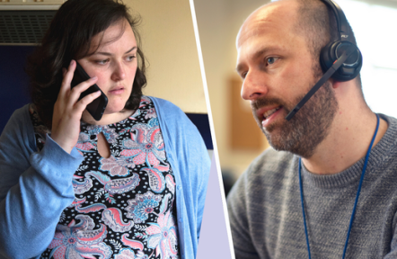 A carer and staff member talking on the phone to each other